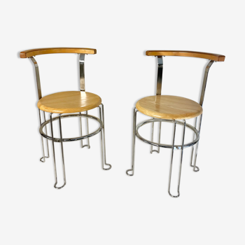 Pair of metal and wood chairs 1980