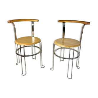 Pair of metal and wood chairs 1980