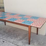 Old farmhouse table with mosaic top and tapered legs - 2m64