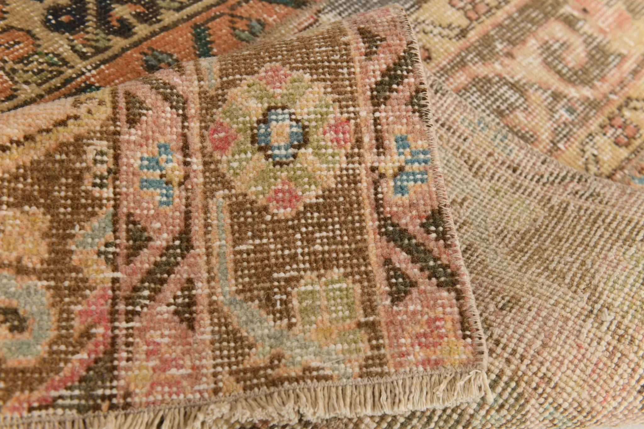 Brown Cream Vintage Persian Runner Rug, Rugs For Rustic Hallway, 74x327Cm