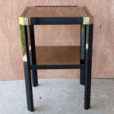 Romeo REGA side table, black lacquered metal and gilded bronze, 2 trays in smoked mirrors. TBE