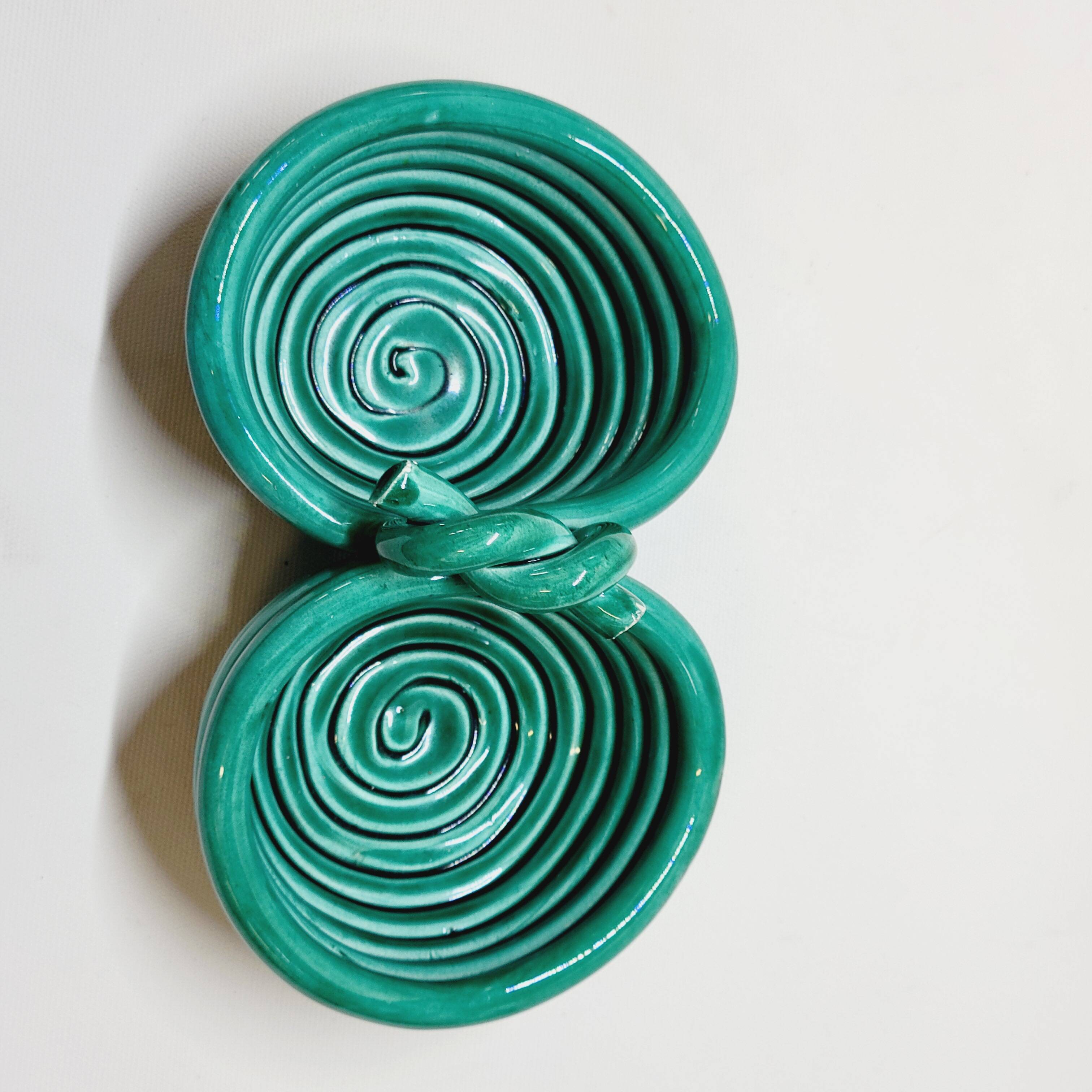 Double coupelle en céramique turquoise vallauris a m vintage
