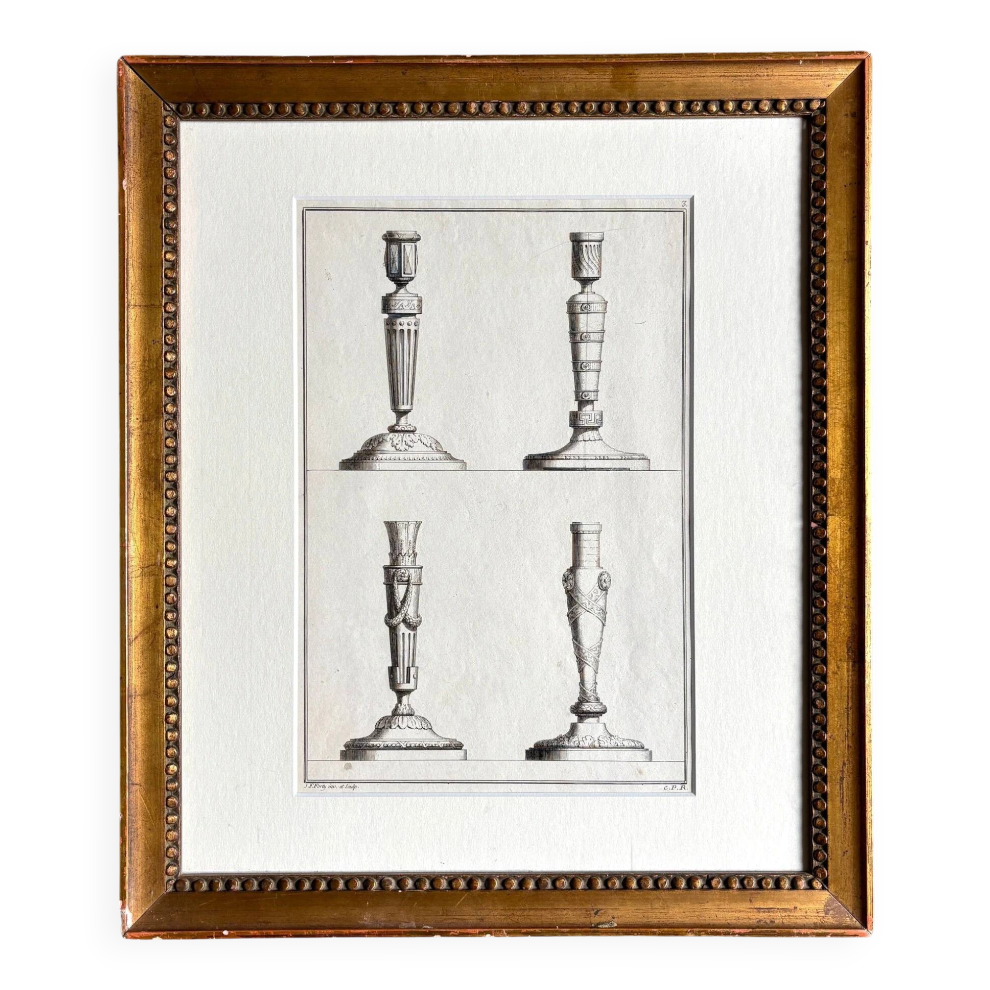 Framed engraving on the candlesticks by Jean-François Forty, late 18th century no. 2