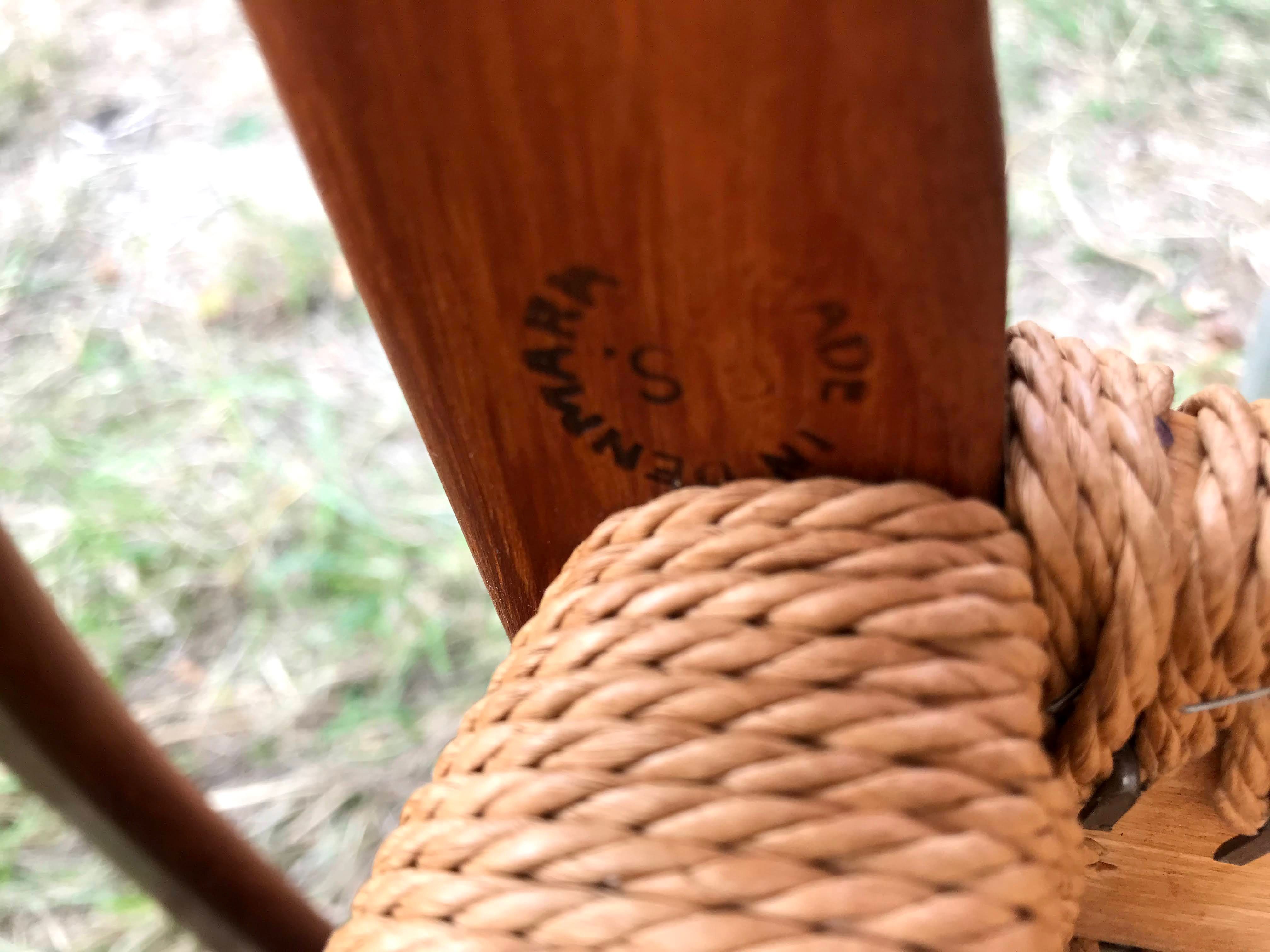 Chaises d'Arne Wahl Iversen teck et corde pour Glyngøre Stolefabrik années 60