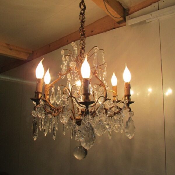 Lustre en bronze à pampilles Louis XV, Louis XVI