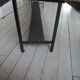 Bench metal structure and cross slate gray wood, waxed seat medium oak.