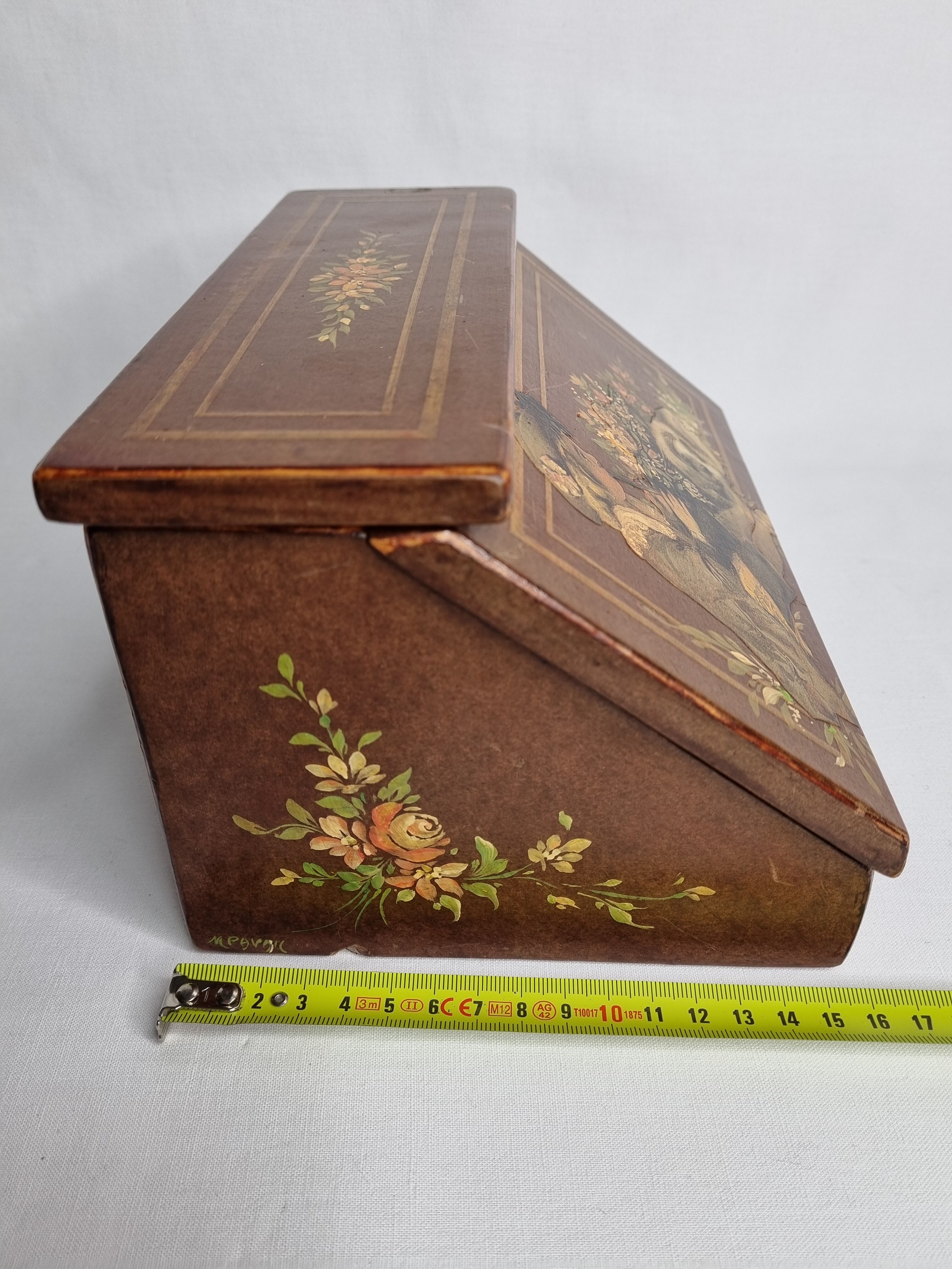 Vintage letter holder box decorated and hand-painted