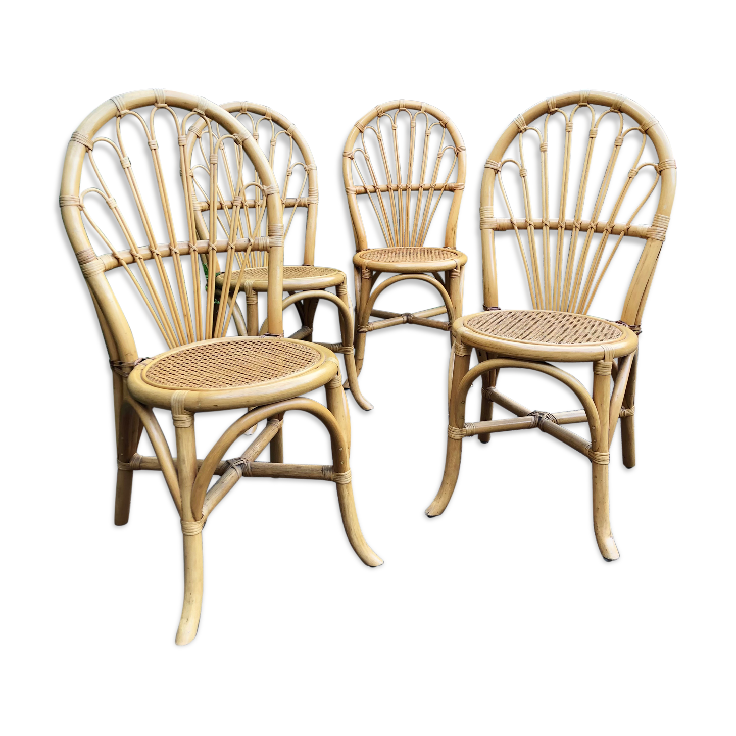 Set of 4 rattan chairs and cannage