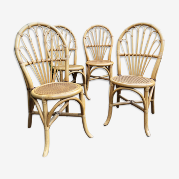 Set of 4 rattan chairs and cannage