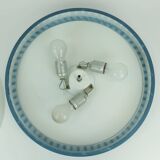 Rare large ceiling light by hillebrand 1960s textured glass blue metal fram