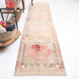 Brown red turkish runner rug, 90x336 cm