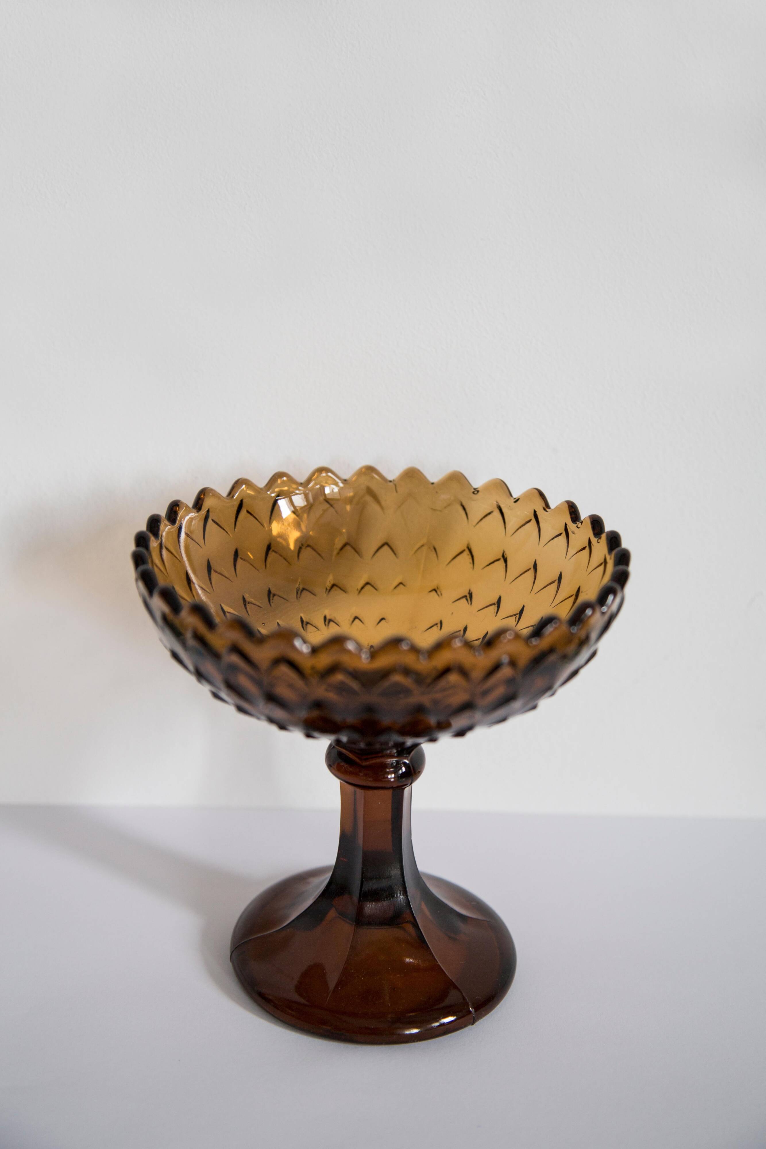 Vintage glass sugar bowl in brown, yellow, and orange, Italy, 1960s.