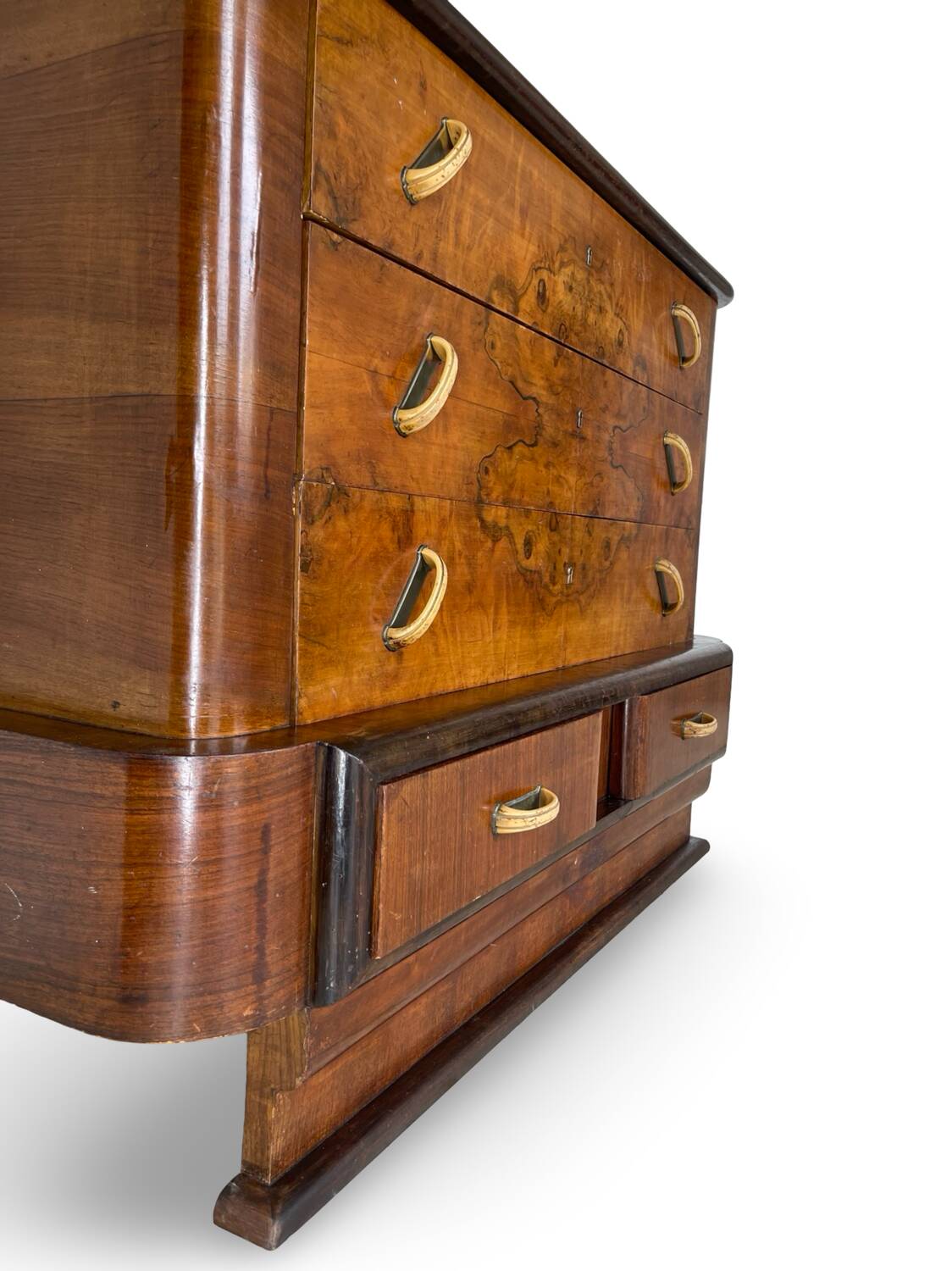 Commode italienne Art déco en ronce de noyer, années 1920