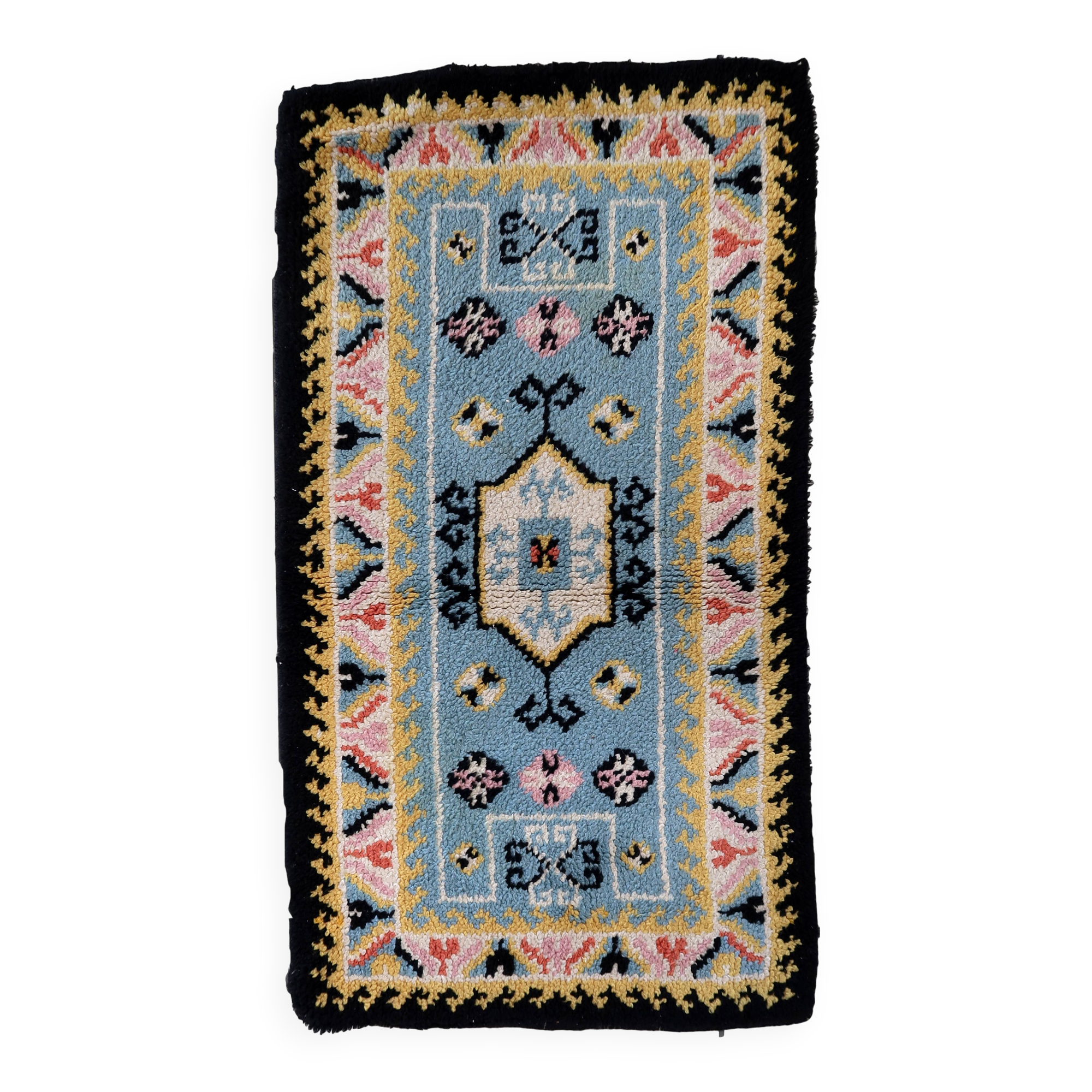 Tapis vintage français Savonnerie fait main en laine – 71 x 128 cm – 1960s