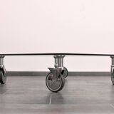 Wheeled glass coffee table