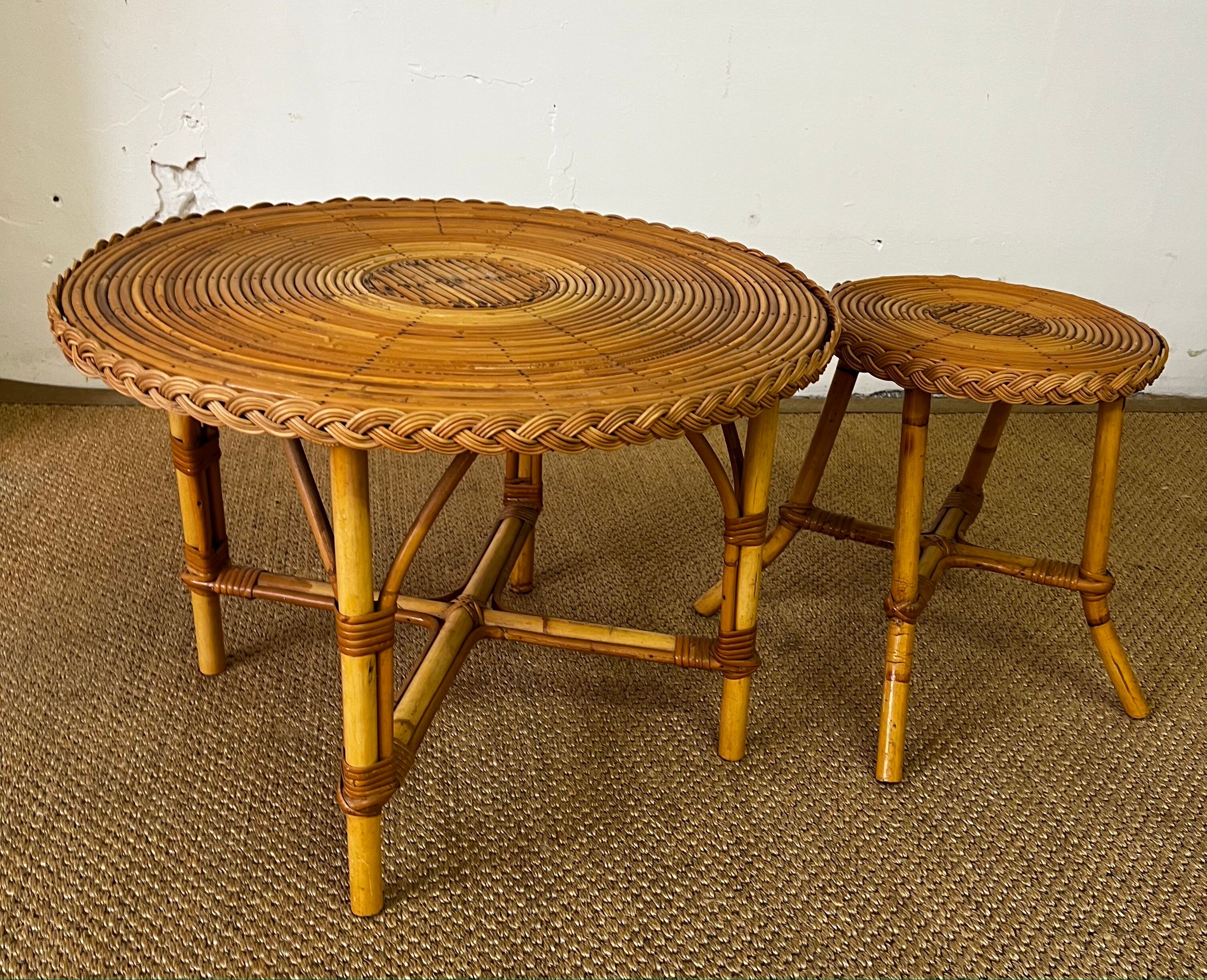 Pair of rattan side tables