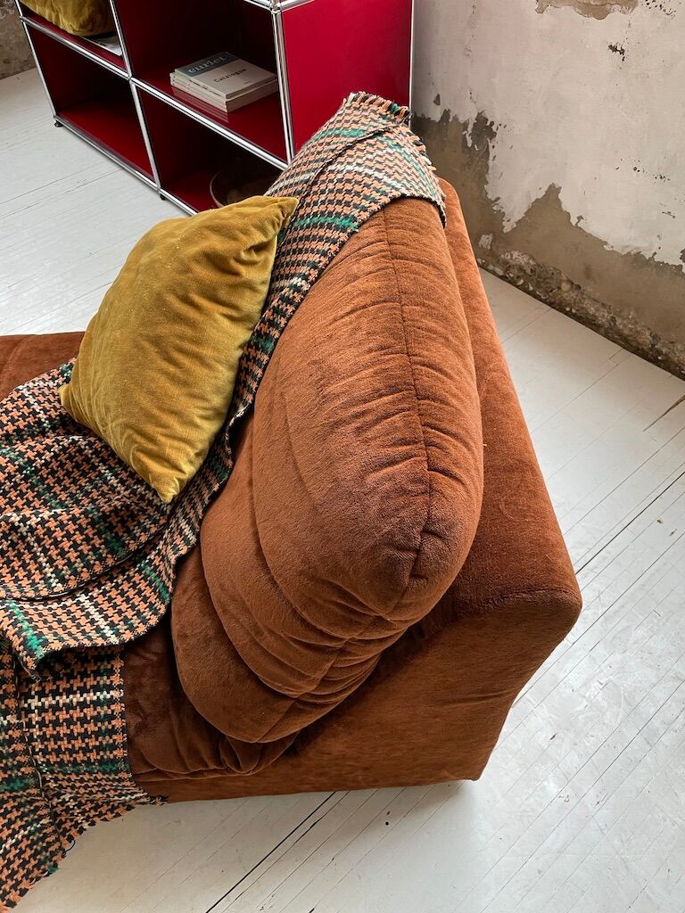 Pair 70s brown velvet armchairs