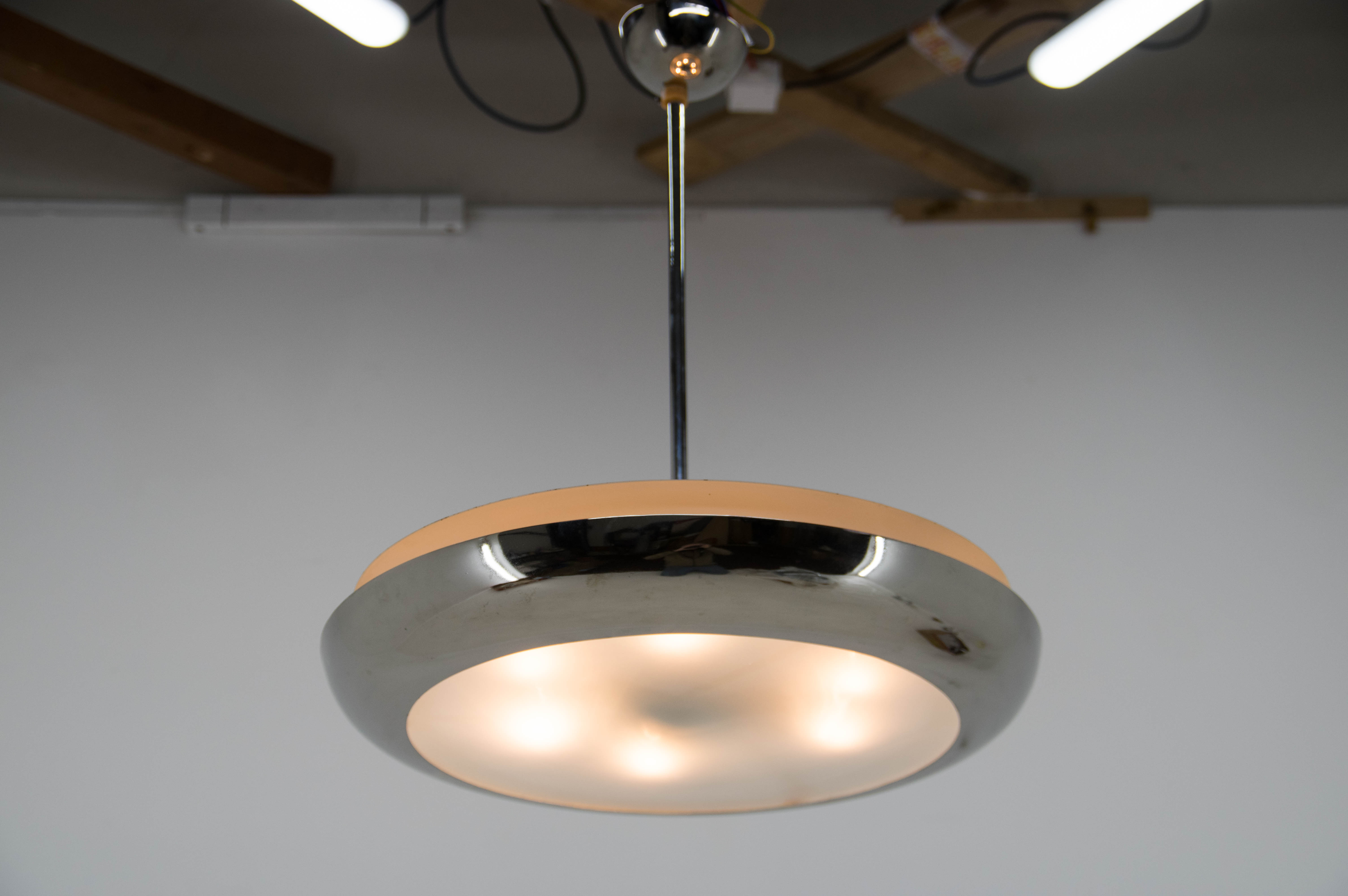 Bauhaus functionalist nickel chandelier UFO, 1930s, restored