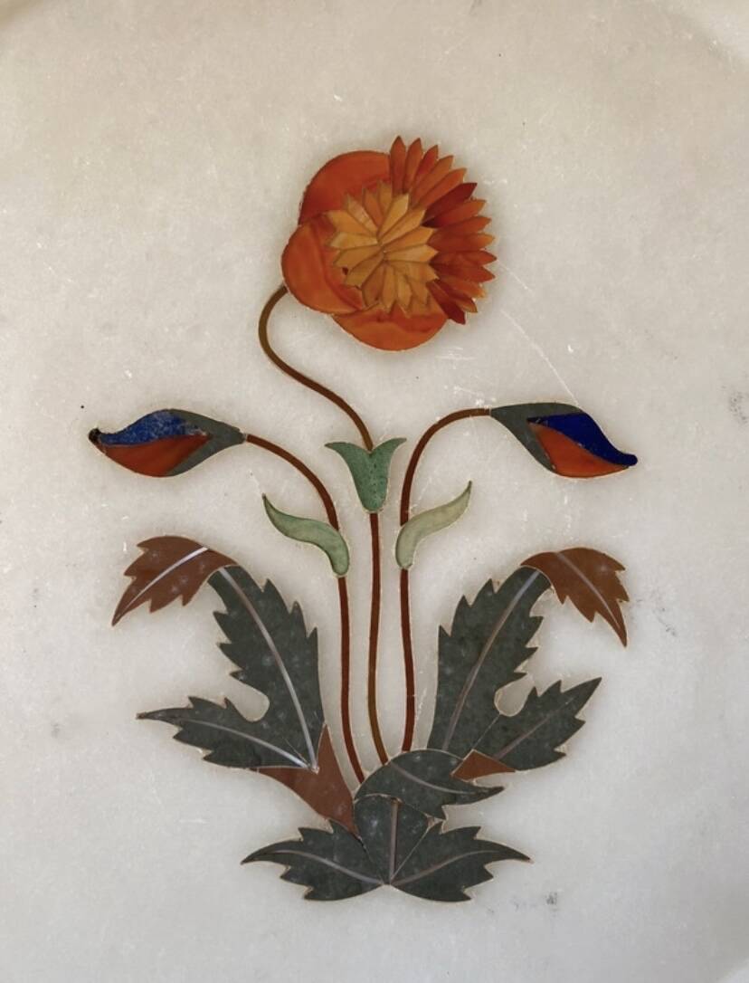 Indian art white marble plate