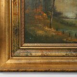 Signed Oil painting of a Landscape in Giltwood Frame, Belgium 1940s