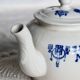 Antique teapot Saint-Uze steel clay cobalt blue pattern