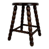 Midcentury bobbin wood turned stool, Charles Dudouyt style, France, 1950s