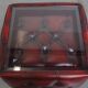 Red Cowhide Leather Chesterfield Side Table with Glass Top