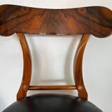 Set of Biedermeier Shovel Chairs in Walnut & Black Leather, Austria, 1820s