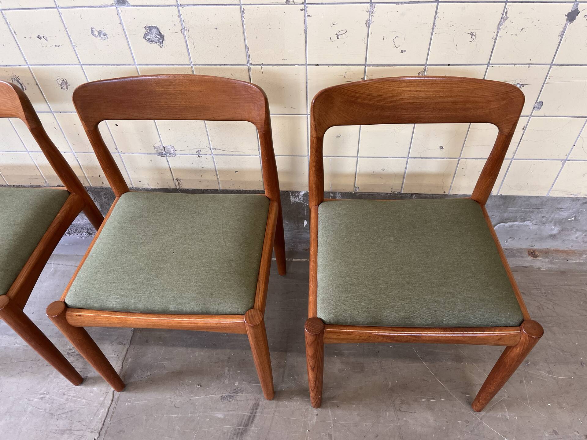 Set of four vintage solid teak dining chairs