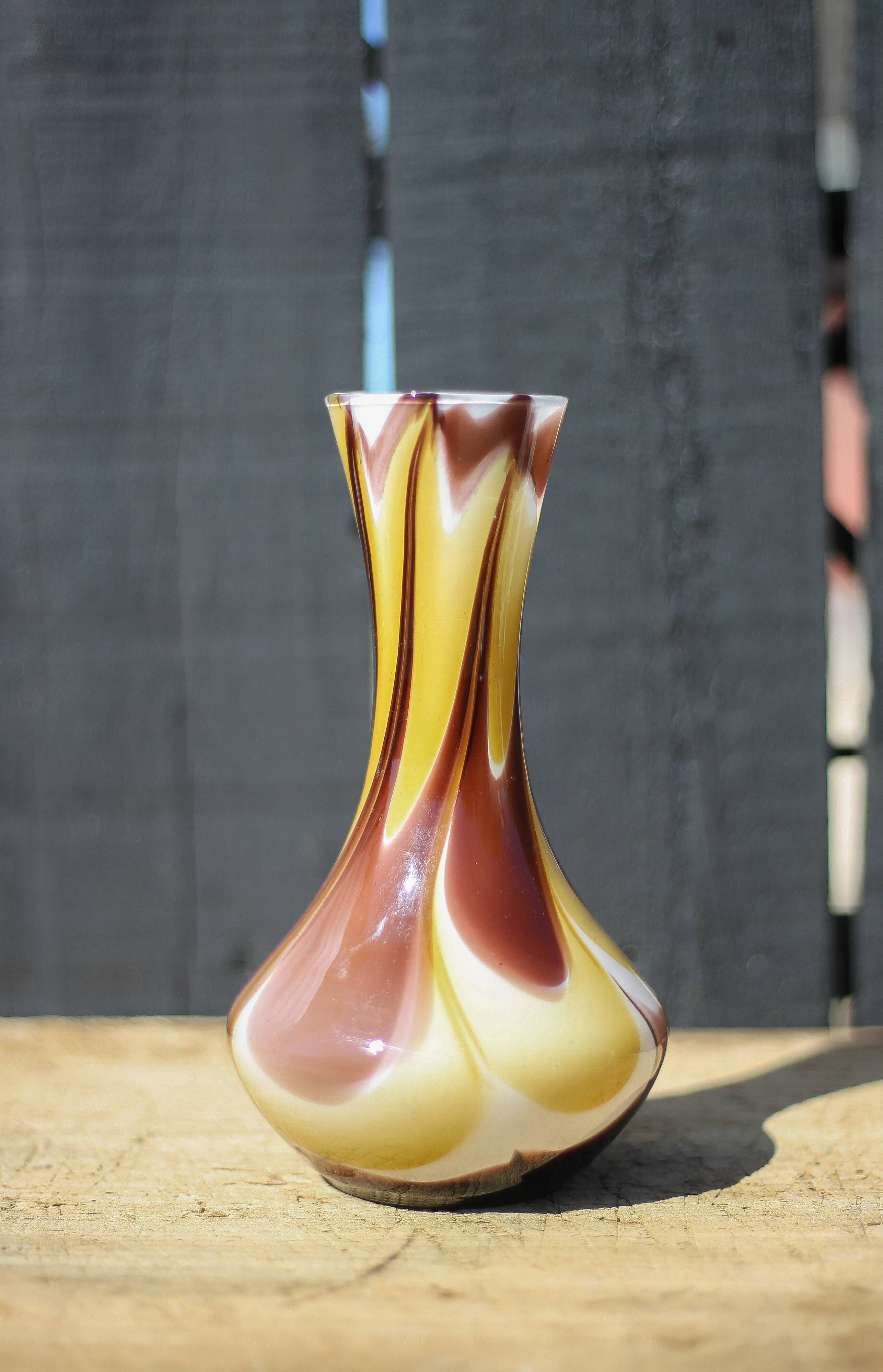 Italian opaline vase, flower pot, flower vase, blown glass, retro, interior decoration