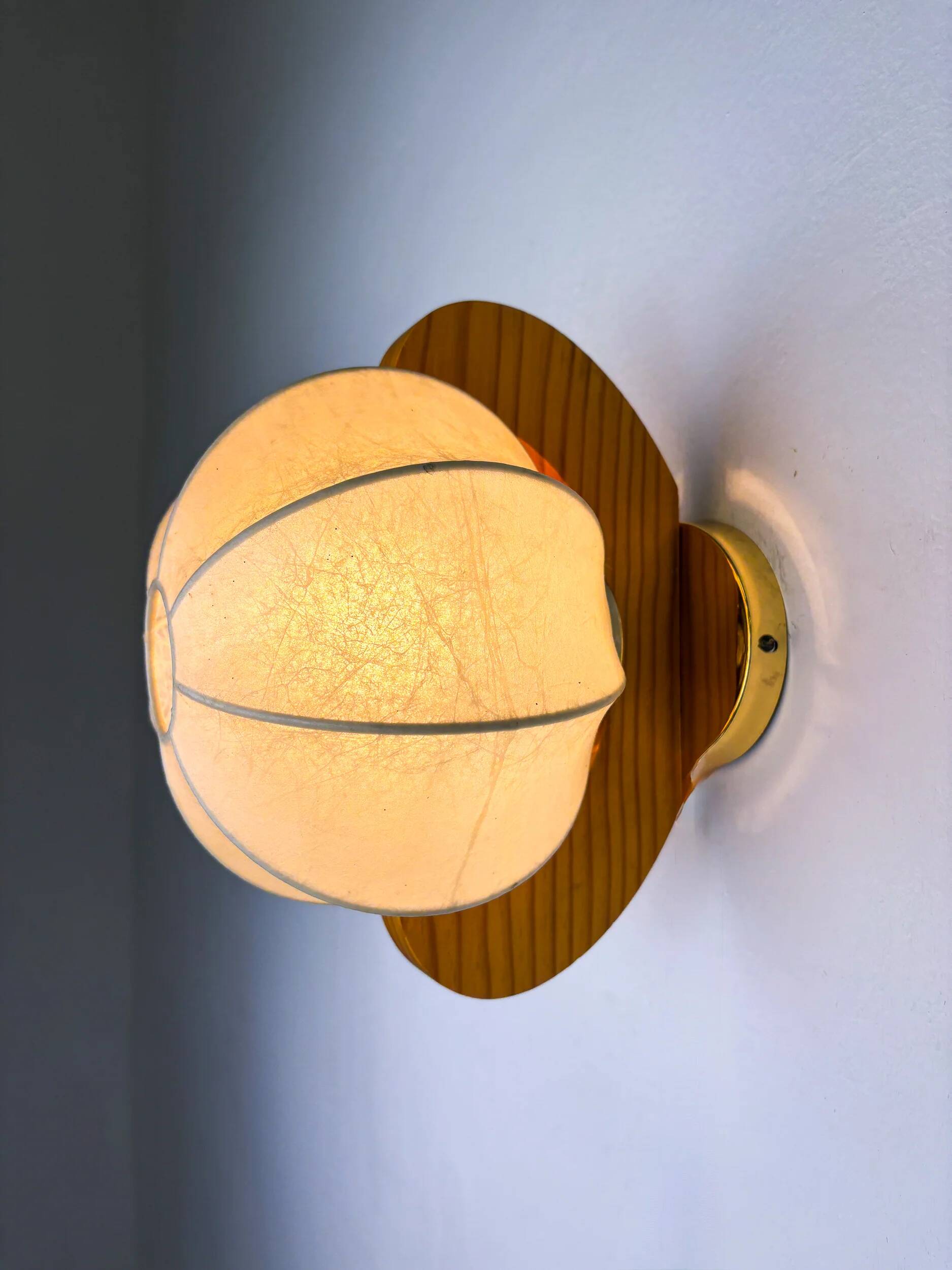 Pair of cocoon sconces with pine, Italy, 1970