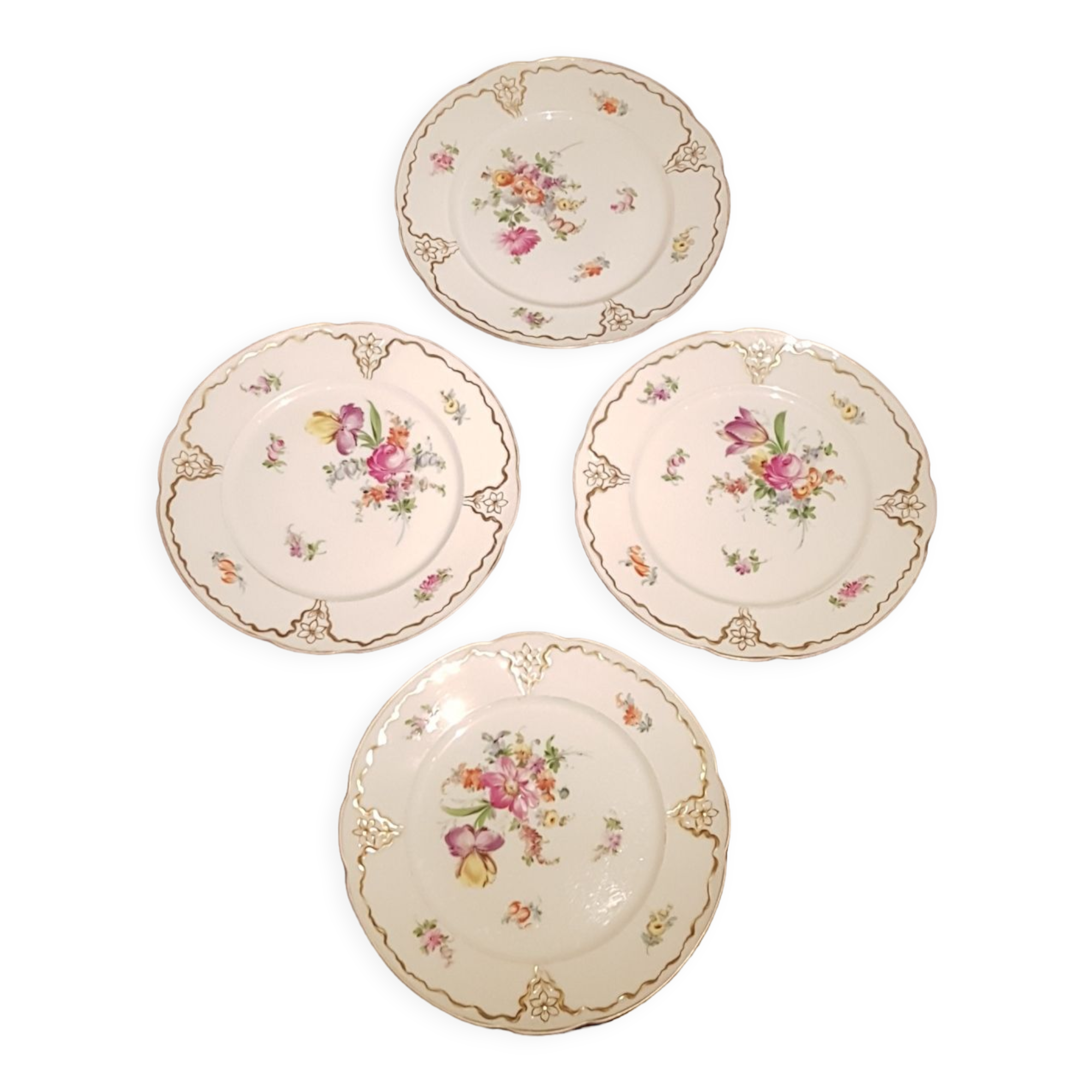 Series of four Dresden porcelain plates
