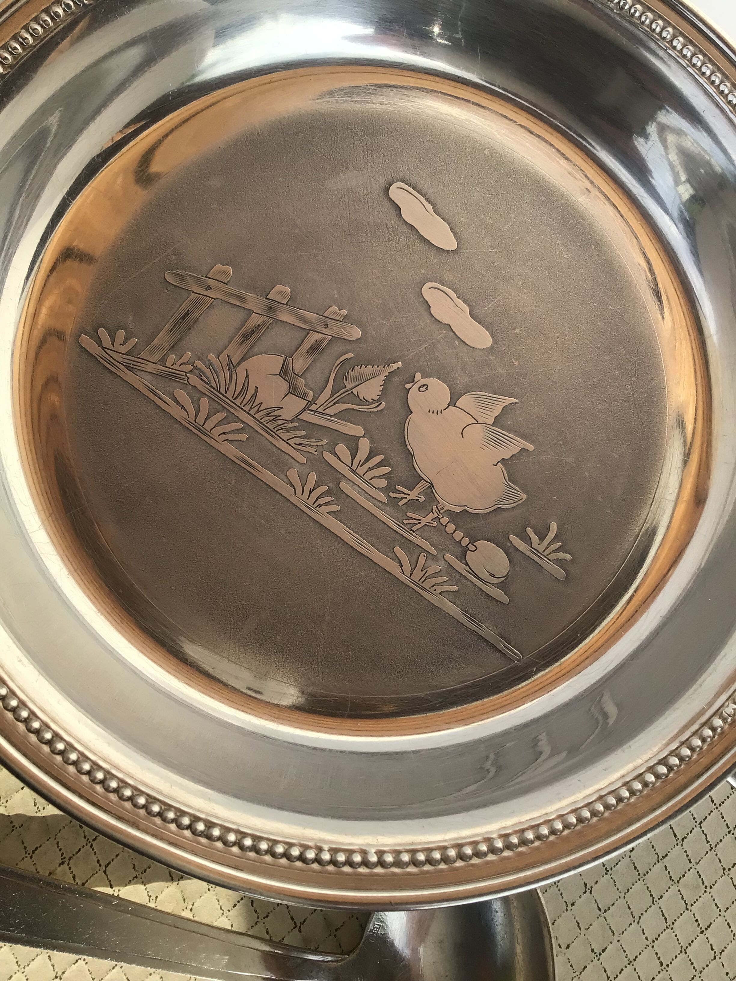 Baby plate silver metal spoon silver 30s