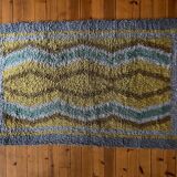 Mid-century Modern High Pile, Yellow, Aquamarine & Grey Rya Rug, Sweden, 1960s