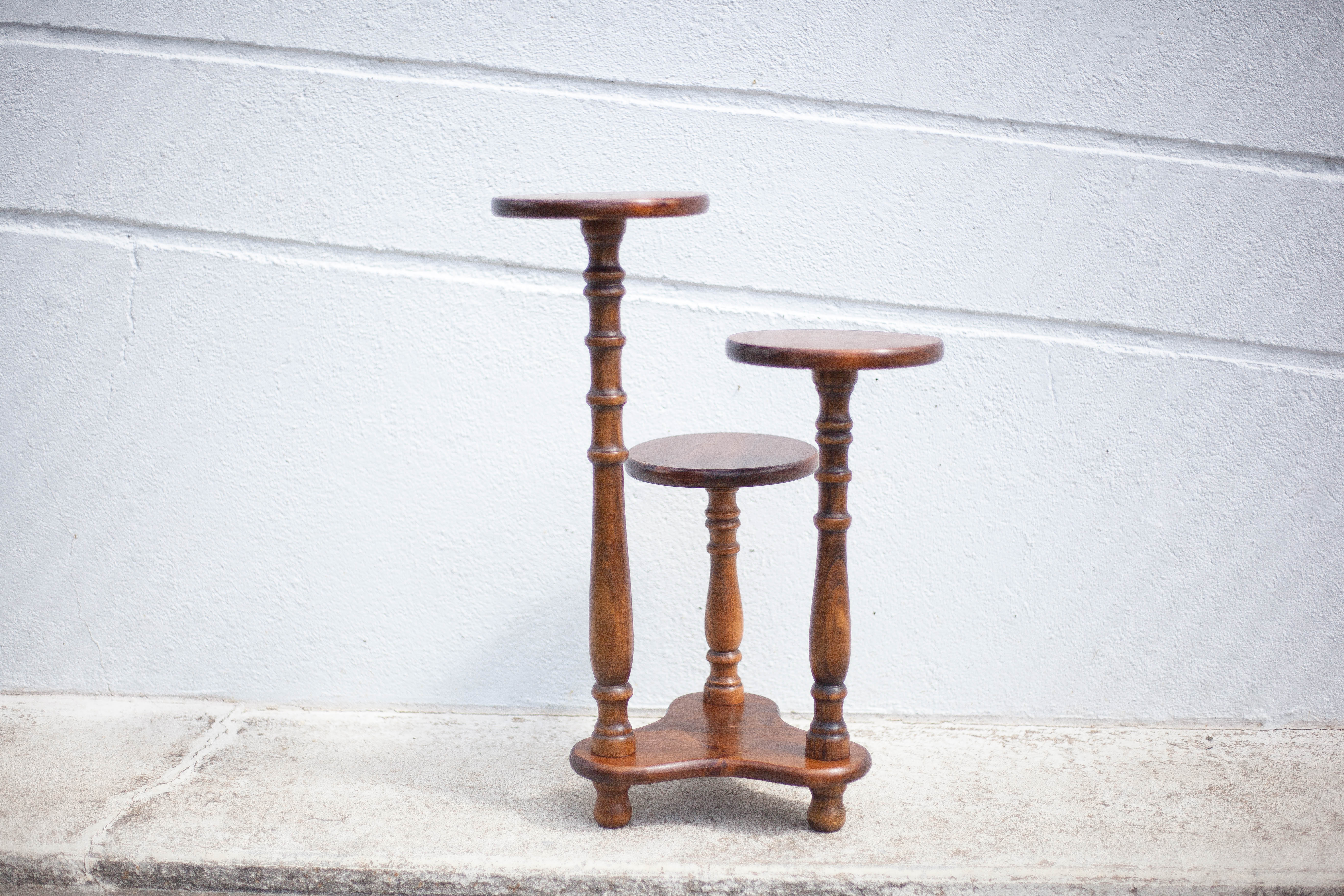vintage plant holder, plant support 3 trays, wood, harness wood, plant stand, display