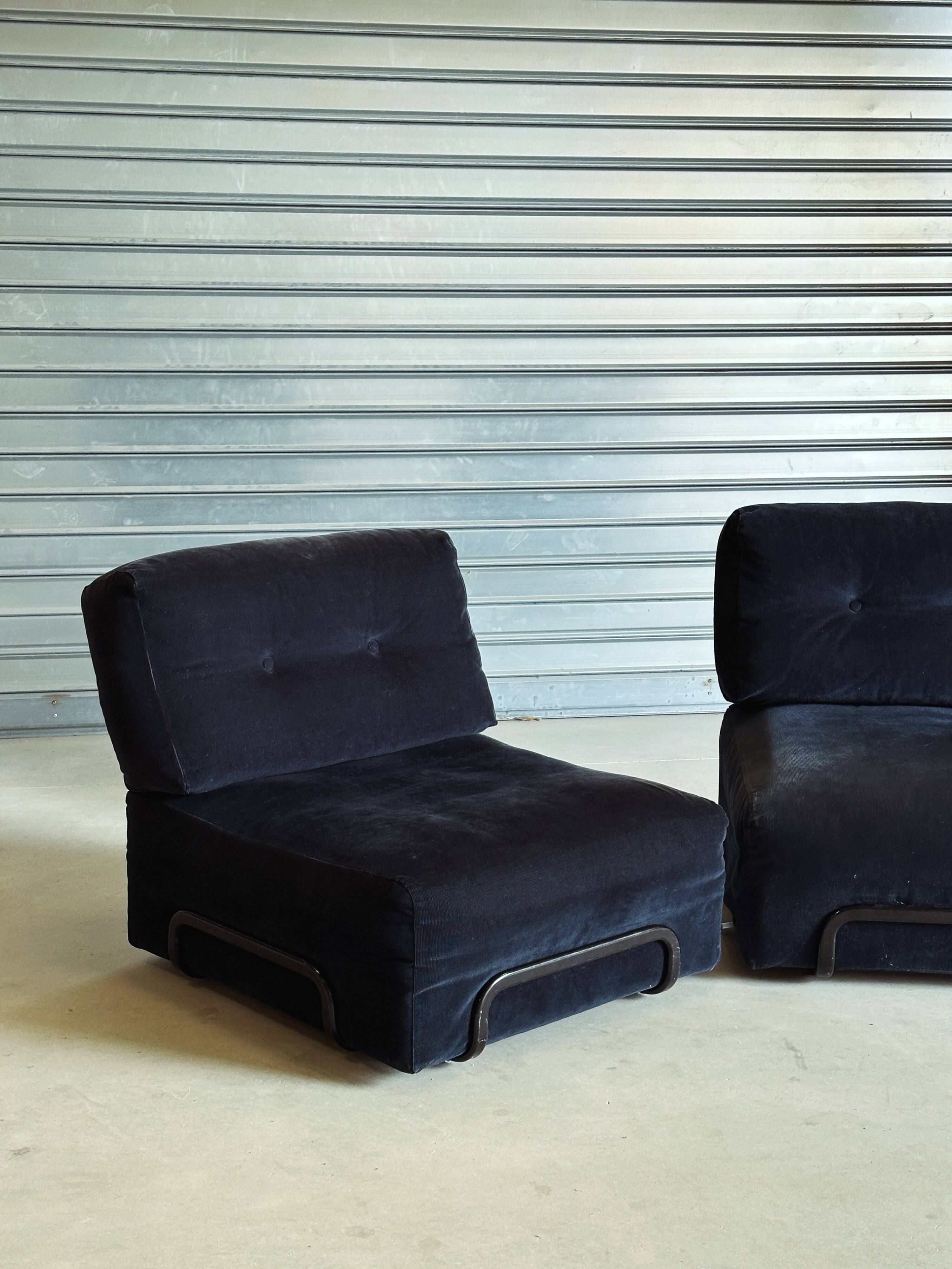 Canapé modulaire vintage en velours bleu nuit – 2 modules