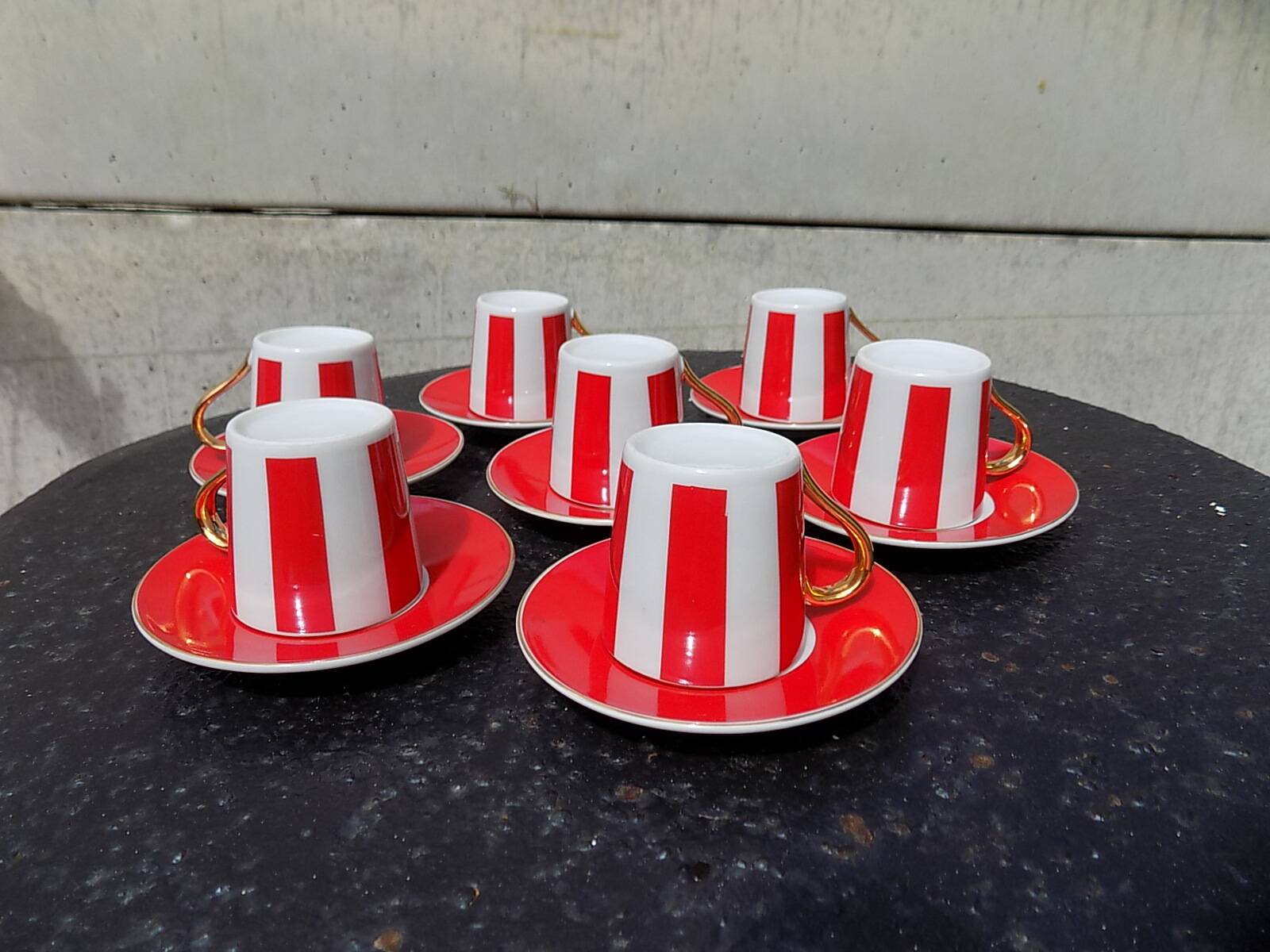 Striped cups and saucers