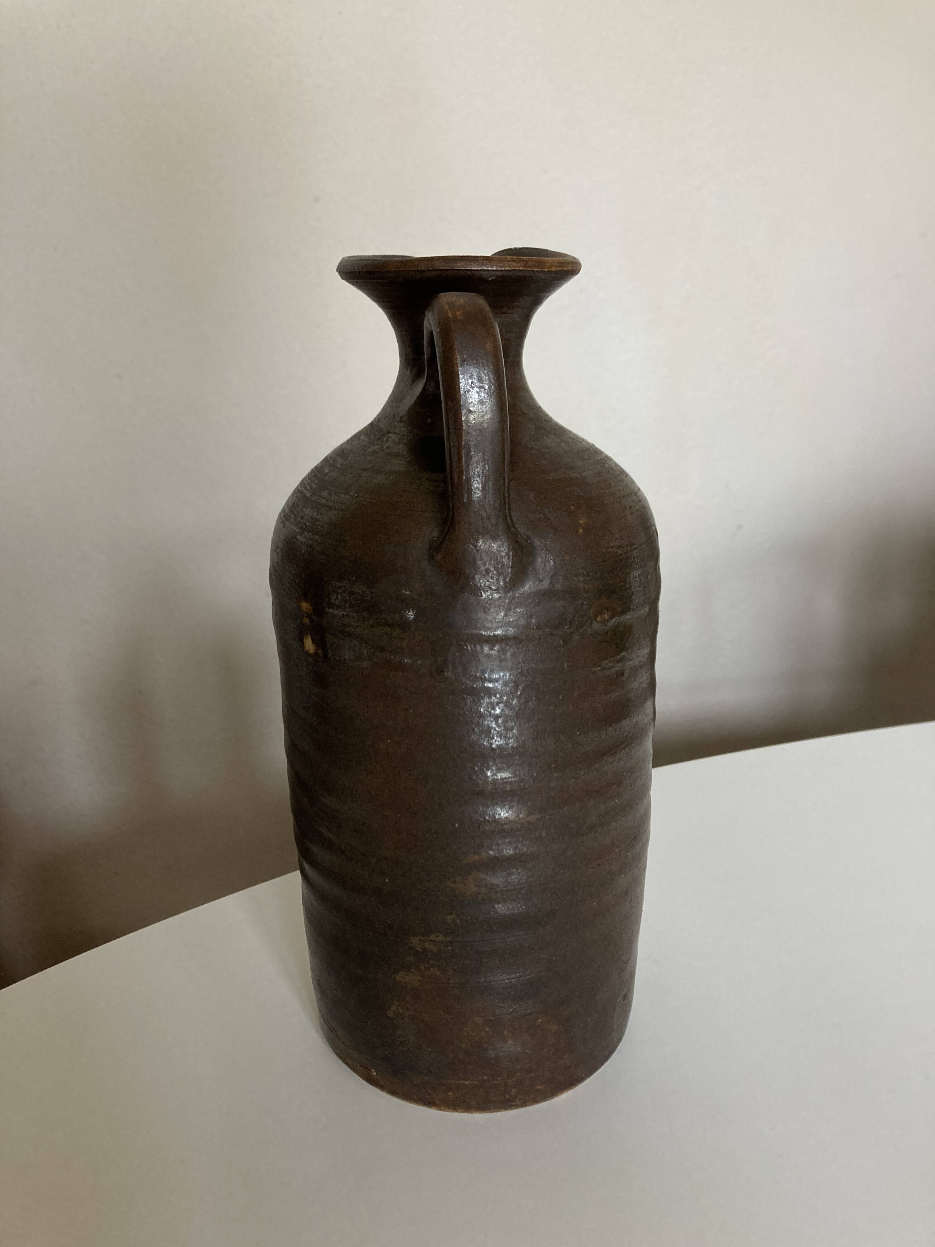 potter's pitcher vase in sandstone turned with coil Puisaye 1970