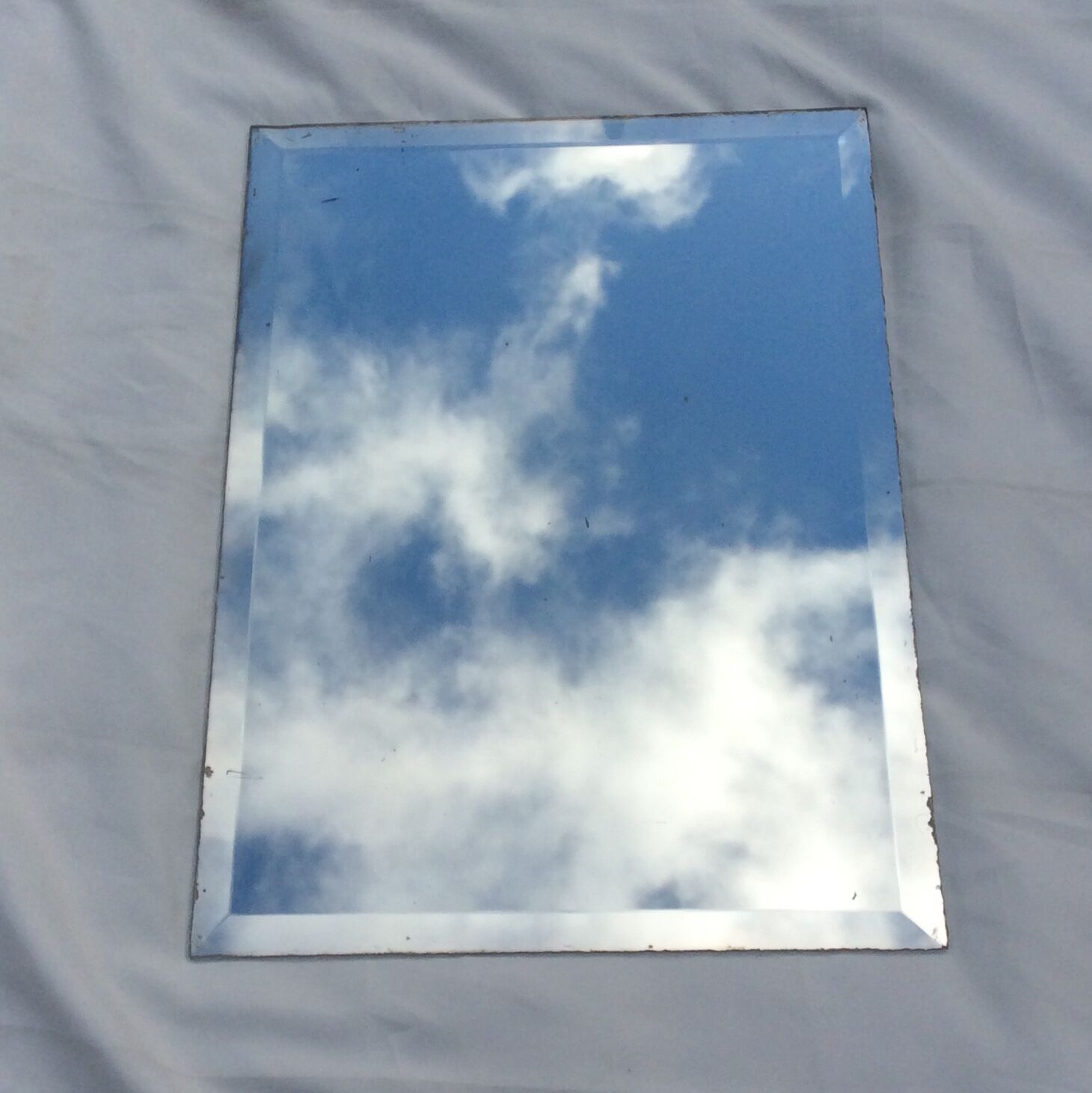 Old stitched mirror with beveled edges dimension: height -81cm- width -60.5cm- weight -8kg-