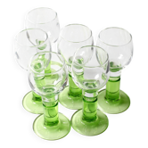 Ensemble de 6 verres à liqueur Limoncino vintage, verres à shot à tige verte Bormioli.