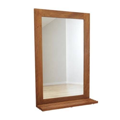 Danish solid mahogany mirror with slatted shelf, 1970s