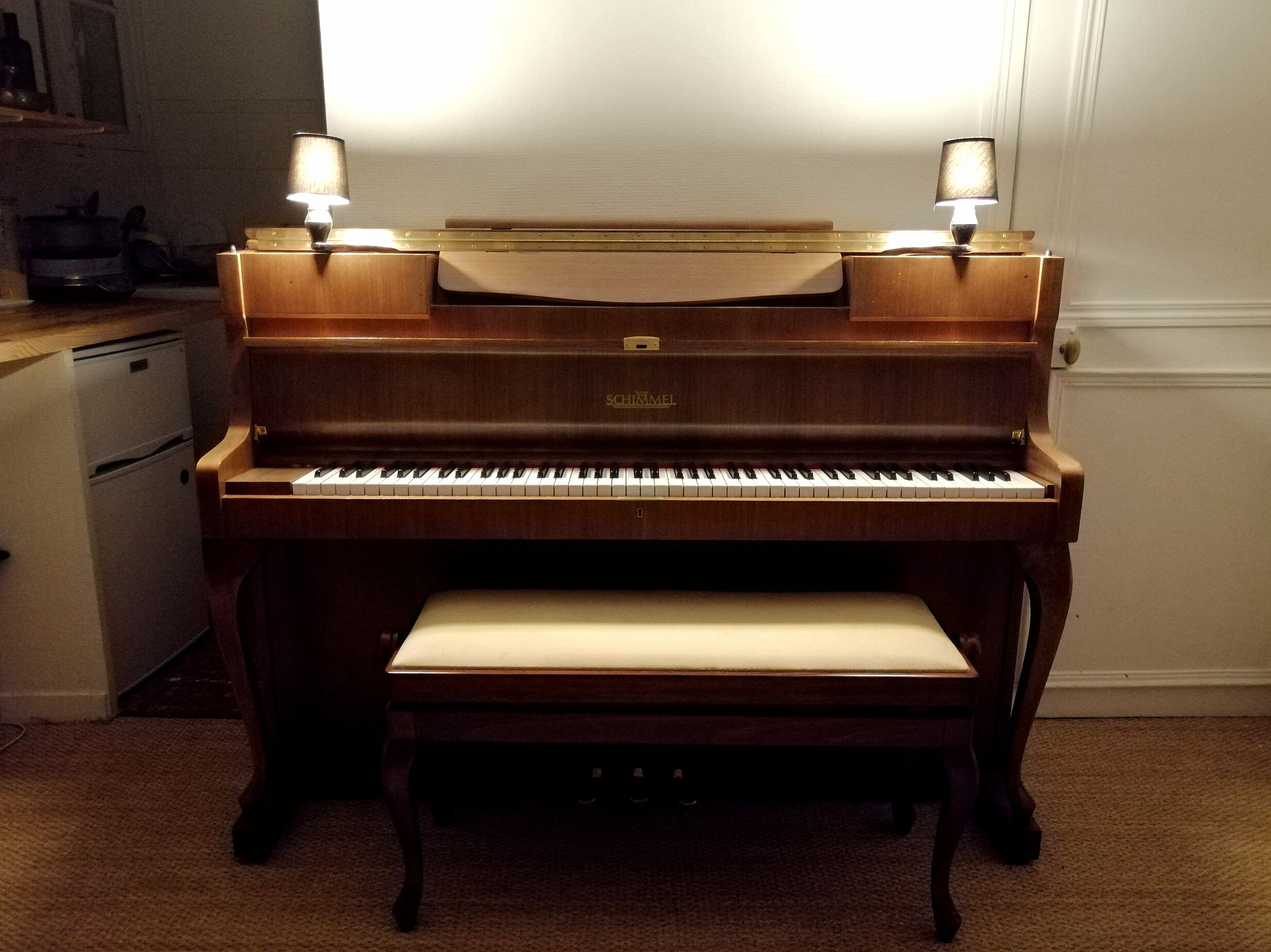 Schimmel piano with lamp 1968 braunschweig