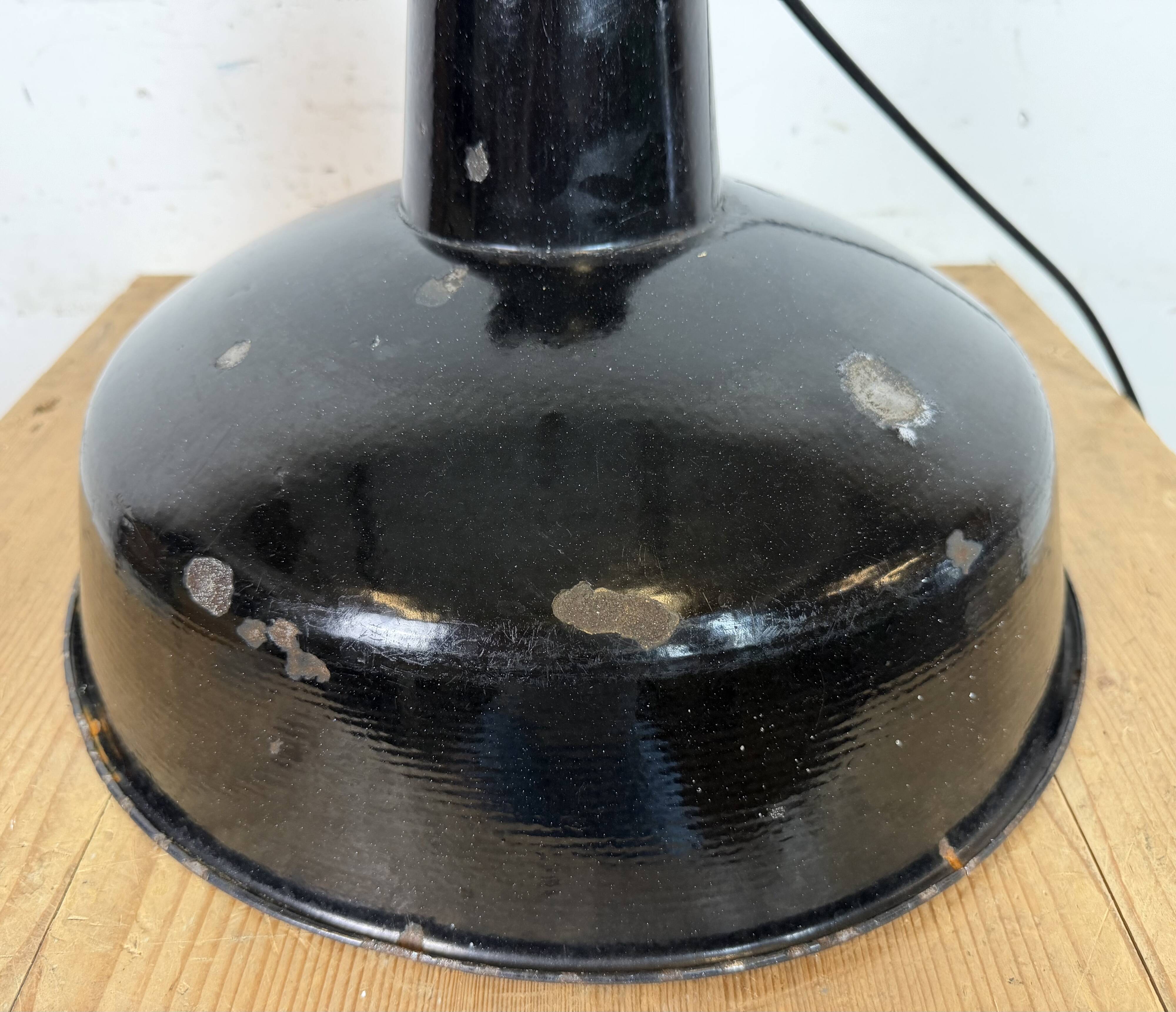 Industrial Black Enamel Factory Lamp with Cast Iron Top, 1950s