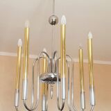 Lustre 1950s en laiton et laiton chromé à 6 lumières