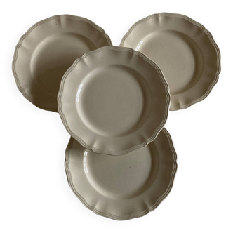 Set of 4 ivory Sarreguemines plates with gadroons