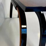 Italian 1940s Art Deco Console in Black Lacquer, Walnut and Maple Burl