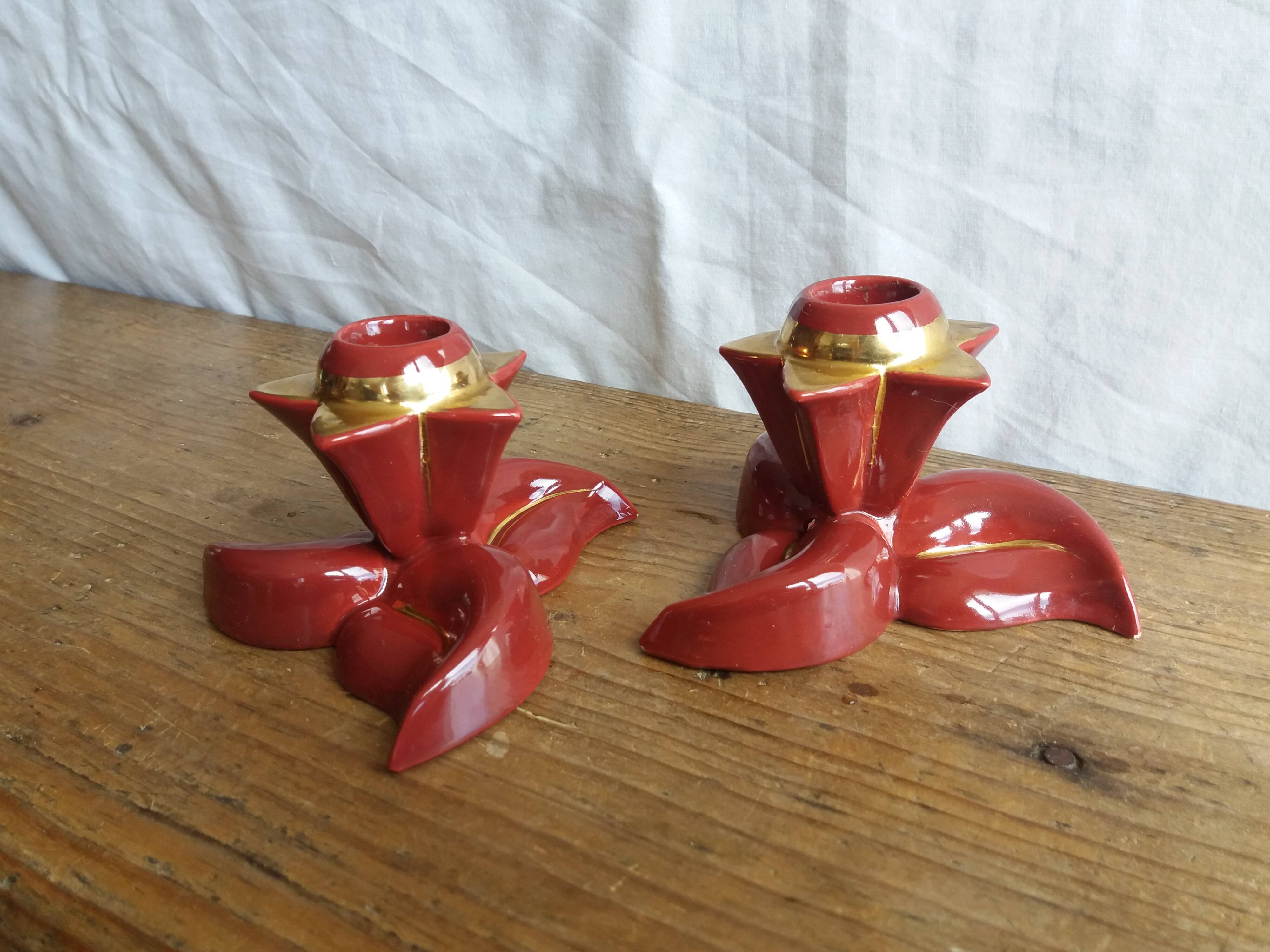 burgundy and gold candle holders