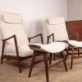 Large Scandinavian Teak Armchair with Ottomans by Folke Ohlsson for Westnofa 1960.