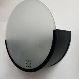 Pair of vintage geometric wall lights, black metal and sandblasted glass, Delmas France 1970
