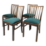 Lot de 4 chaises vintage bois brun, assise verte, style années 50